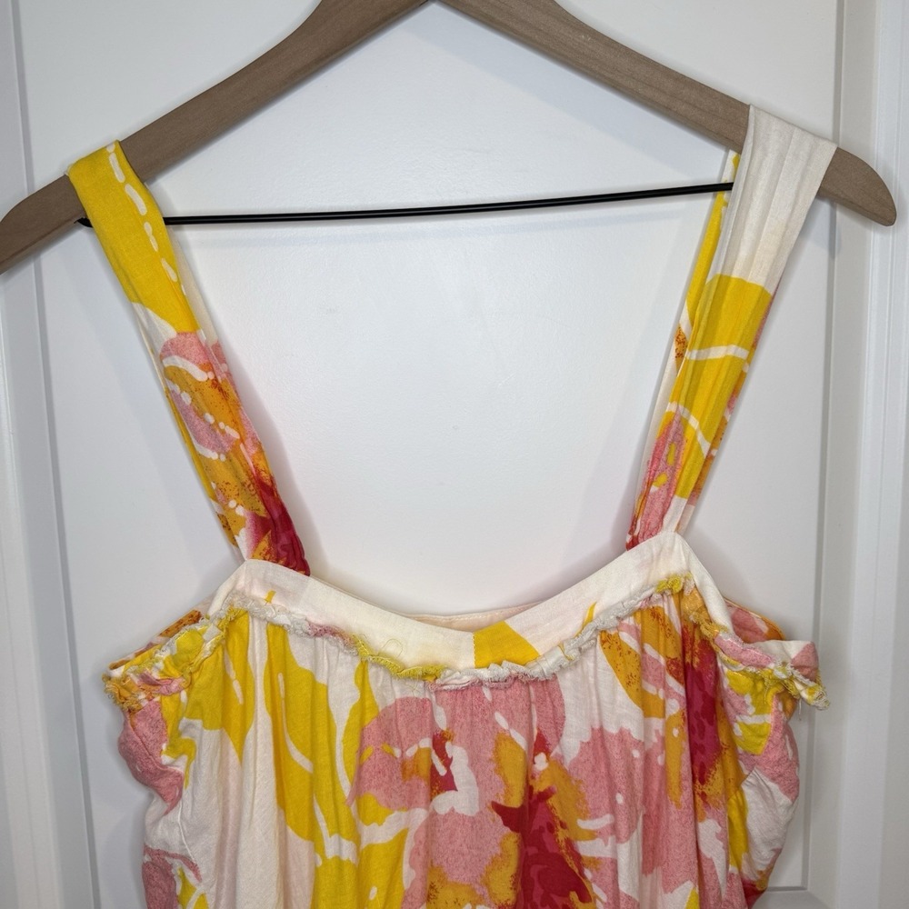 Free People Moonshine Midi Dress Floral Linen Blend Boho Yellow Pink White Small - Picture 8 of 14